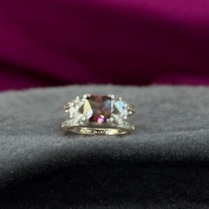 Boutique Silver double banded and purple stone ring. Size 7